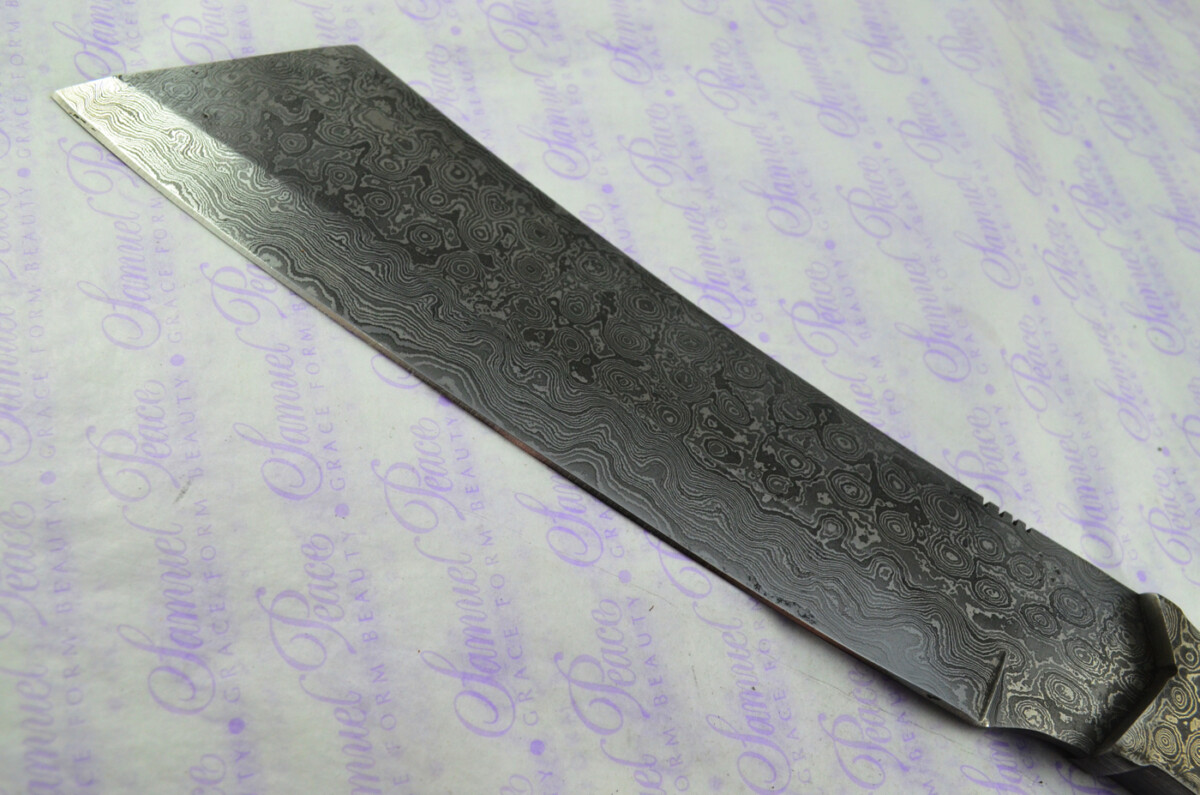 Damascus Steel Knife Making Kit! Ultimate Machete with Amazique Scales including Leather Sheath - Image 6