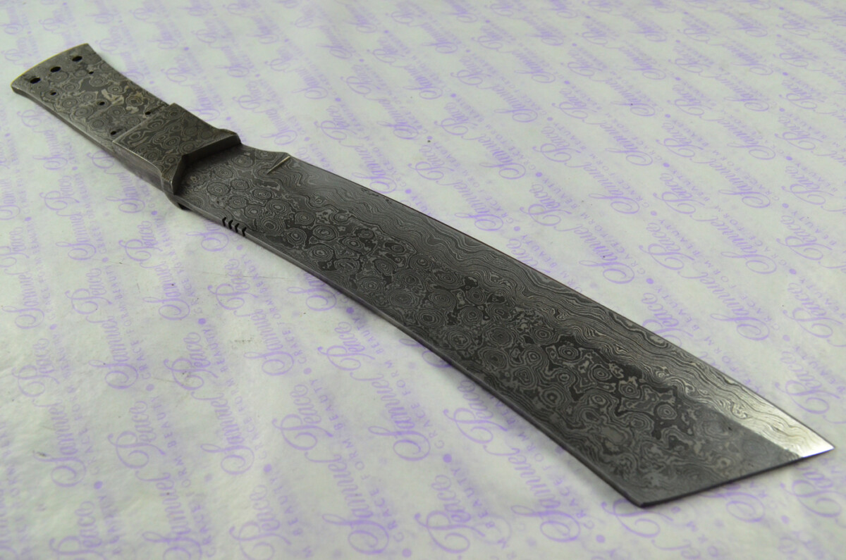 Damascus Steel Knife Making Kit! Ultimate Machete with Amazique Scales including Leather Sheath - Image 8