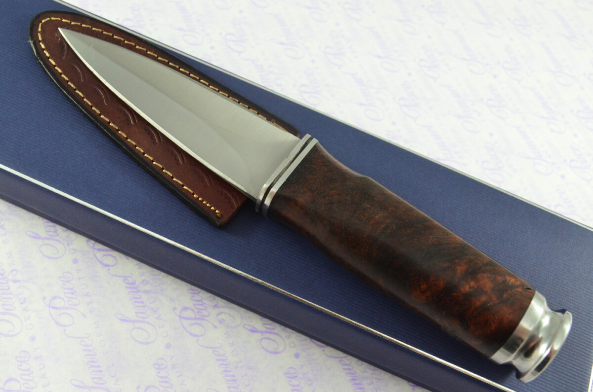 New Genuine D2 Carbon Steel Bespoke Full Tang Kiln Dried Ironwood Handle Sheffield Sgian Dubh with Leather Sheath Boxed
