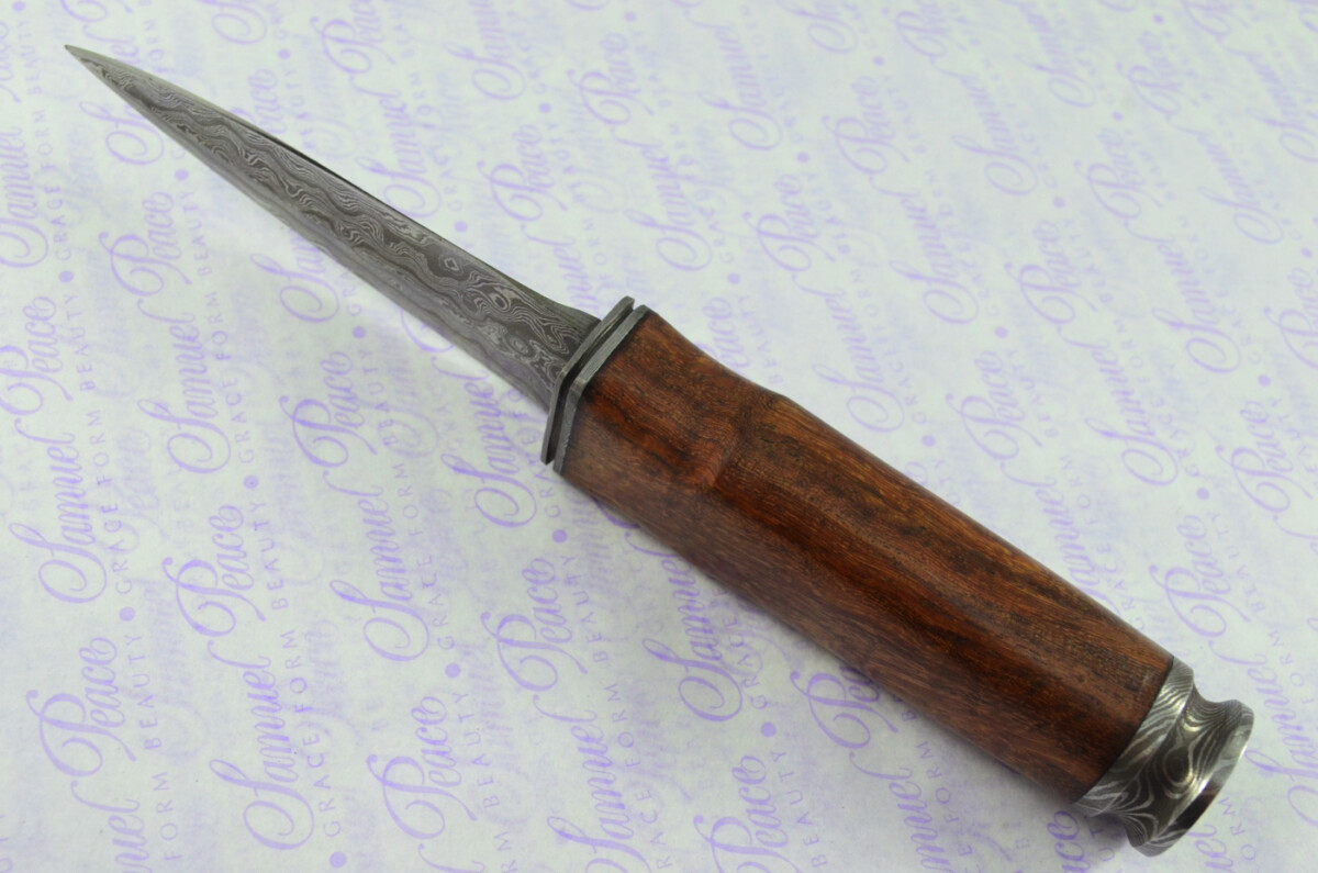New Genuine Damascus Steel Bespoke Full Tang Kiln Dried Ironwood Handle Sheffield Sgian Dubh with Leather Sheath Boxed - Image 7