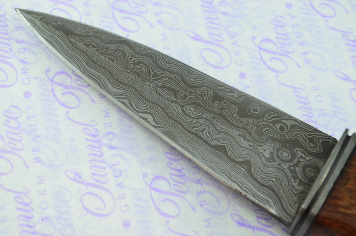 New Genuine Damascus Steel Bespoke Full Tang Kiln Dried Ironwood Handle Sheffield Sgian Dubh with Leather Sheath Boxed - Image 5