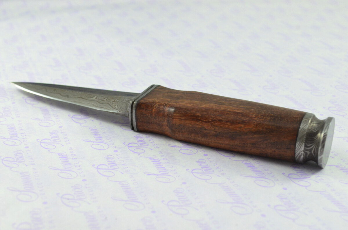 New Genuine Damascus Steel Bespoke Full Tang Kiln Dried Ironwood Handle Sheffield Sgian Dubh with Leather Sheath Boxed - Image 3