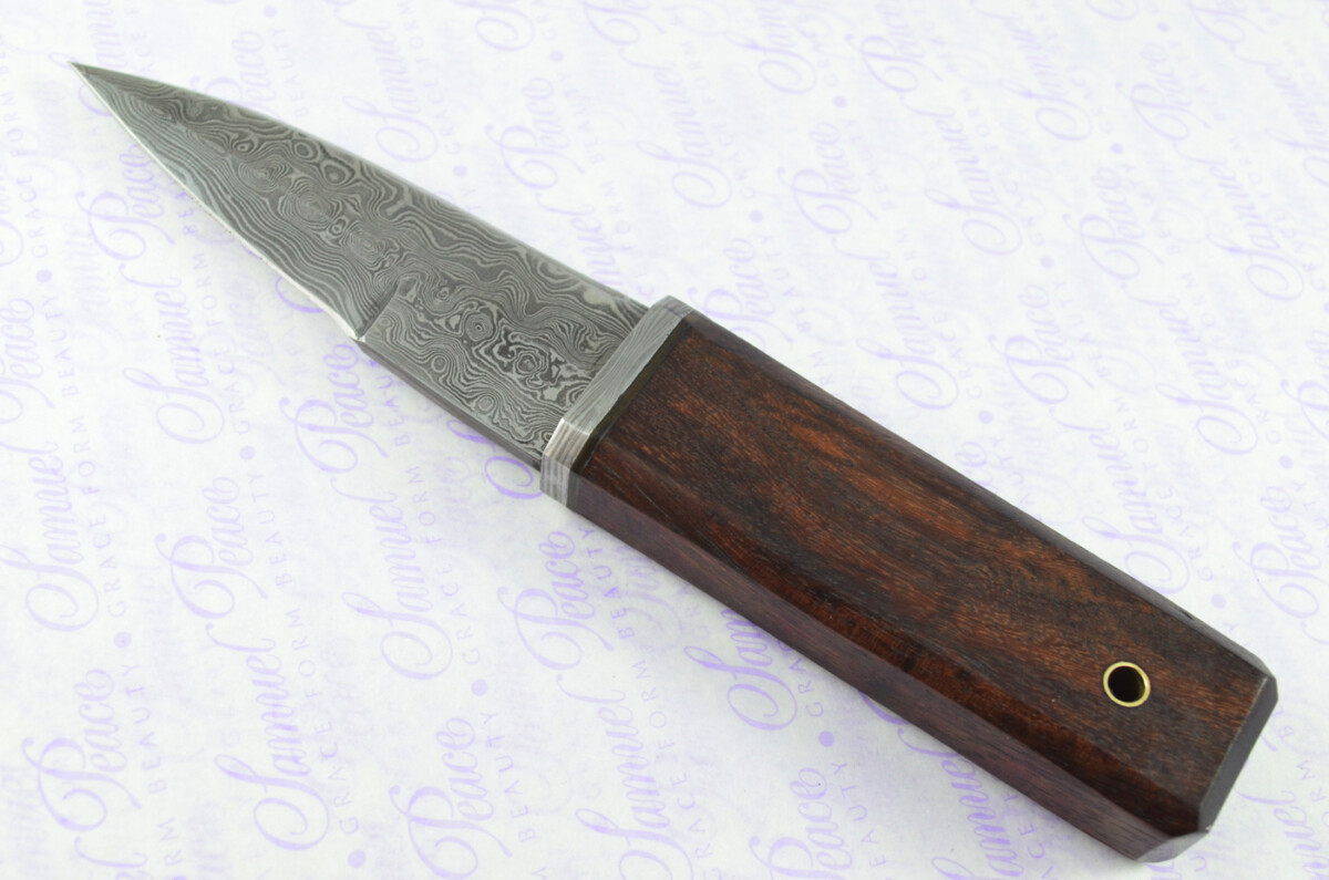 New Genuine Damascus Steel Bespoke Full Tang Kiln Dried Ironwood Handle Sheffield Sgian Dubh with Leather Sheath Boxed - Image 3