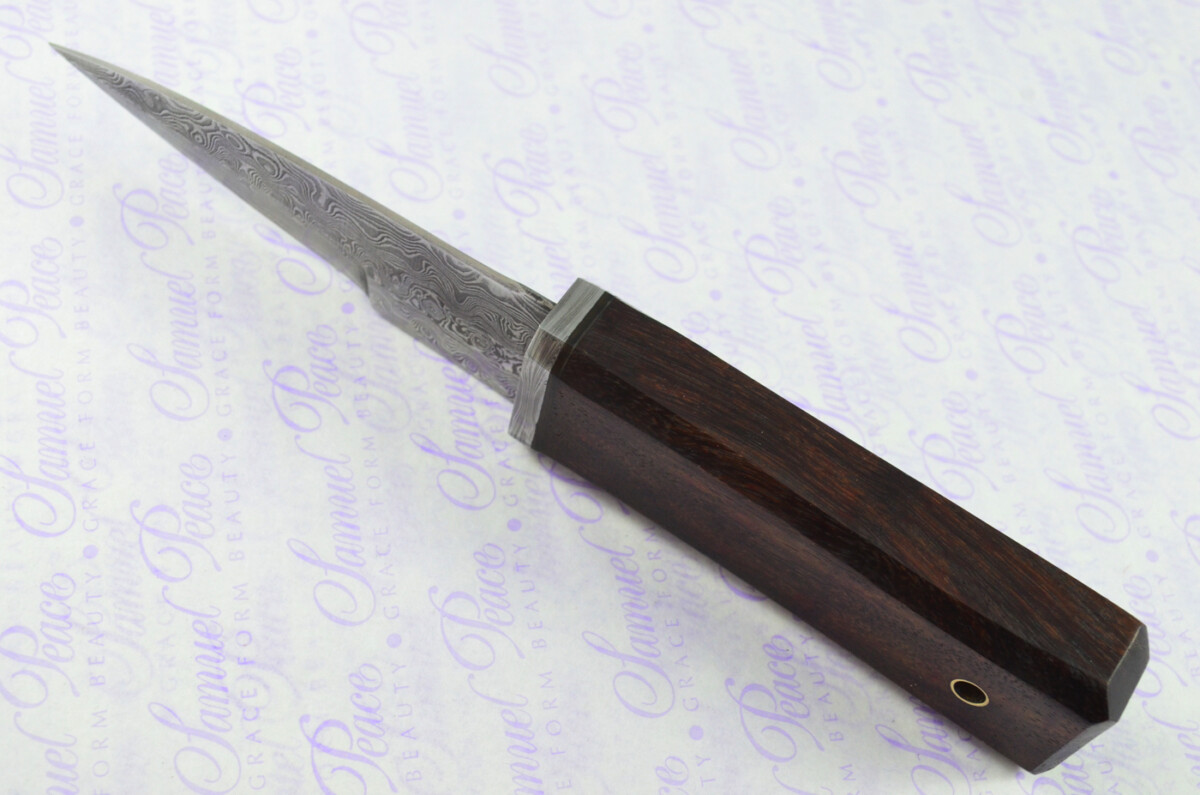 New Genuine Damascus Steel Bespoke Full Tang Kiln Dried Ironwood Handle Sheffield Sgian Dubh with Leather Sheath Boxed - Image 4