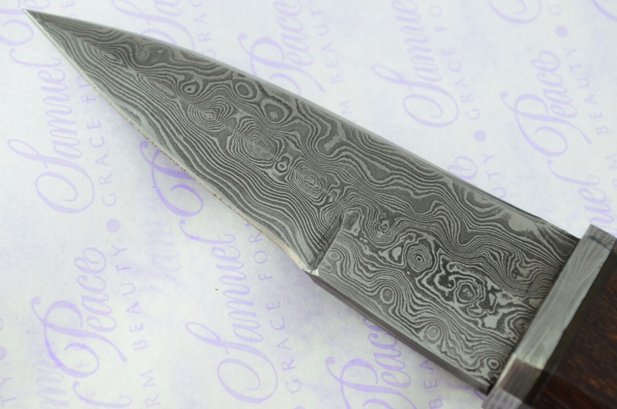 New Genuine Damascus Steel Bespoke Full Tang Kiln Dried Ironwood Handle Sheffield Sgian Dubh with Leather Sheath Boxed - Image 5