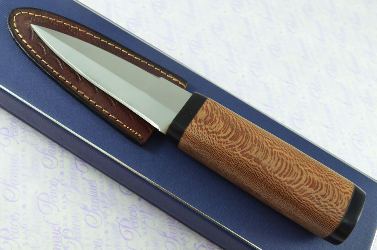 New Genuine D2 Carbon Steel Bespoke Full Tang Kiln Dried Zebra Wood Handle Sheffield Sgian Dubh with Leather Sheath Boxed