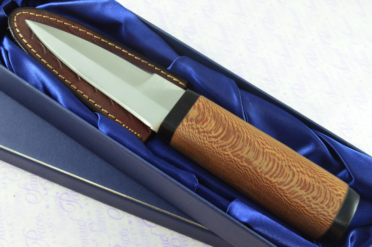 New Genuine D2 Carbon Steel Bespoke Full Tang Kiln Dried Zebra Wood Handle Sheffield Sgian Dubh with Leather Sheath Boxed - Image 2