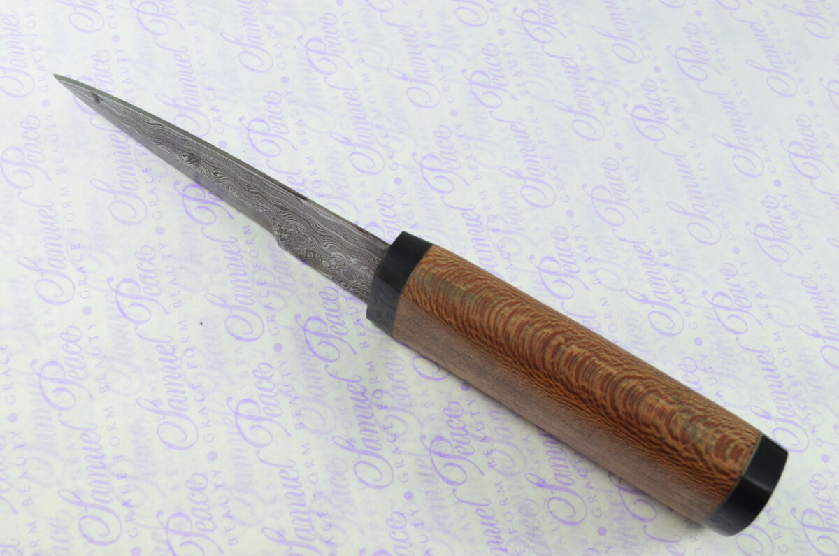 New Genuine Damascus Steel Bespoke Full Tang Kiln Dried Zebra Wood Handle Sheffield Sgian Dubh with Leather Sheath Boxed - Image 4