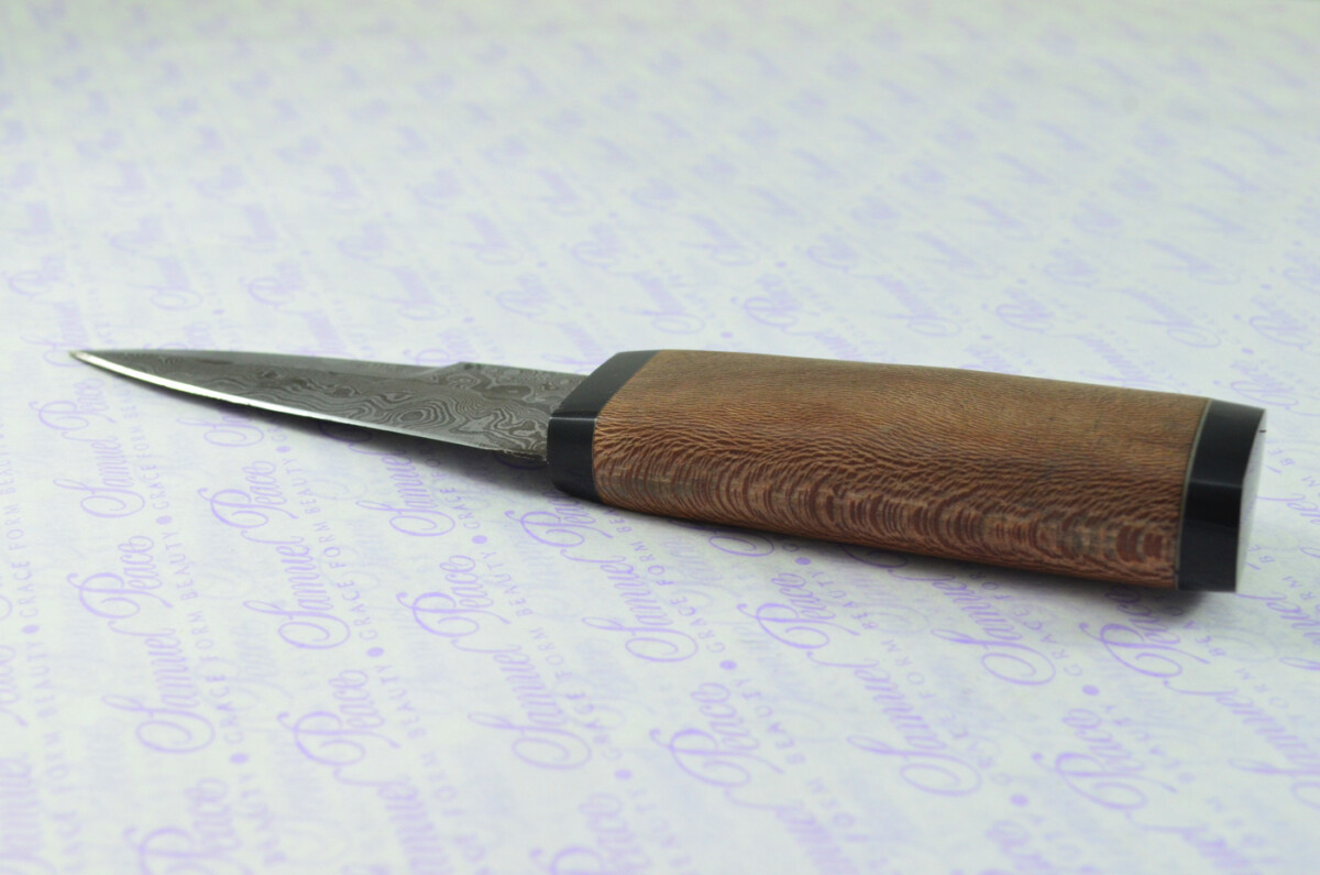 New Genuine Damascus Steel Bespoke Full Tang Kiln Dried Zebra Wood Handle Sheffield Sgian Dubh with Leather Sheath Boxed - Image 3