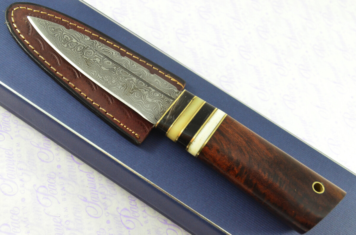 New Fantastic Genuine Ironwood Sgian Dubh Damascus Steel Made in Sheffield England Superior Sheath inc Presentation box