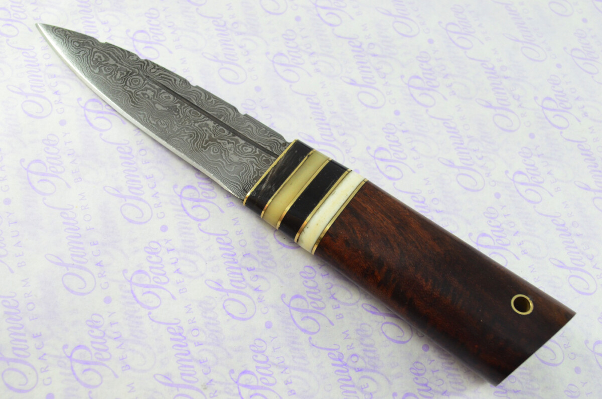 New Fantastic Genuine Ironwood Sgian Dubh Damascus Steel Made in Sheffield England Superior Sheath inc Presentation box - Image 2