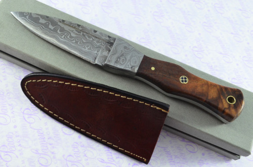 New Genuine Damascus Steel Bespoke Full Tang Kiln Dried Exotic Black Rosewood Handle Sheffield Sgian Dubh with Leather Sheath Boxed