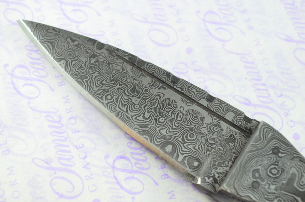 Unique New Genuine Damascus Steel Bespoke Full Tang Kiln Dried Olive Wood Handle Sheffield Sgian Dubh with Leather Sheath Gift Boxed - Image 5