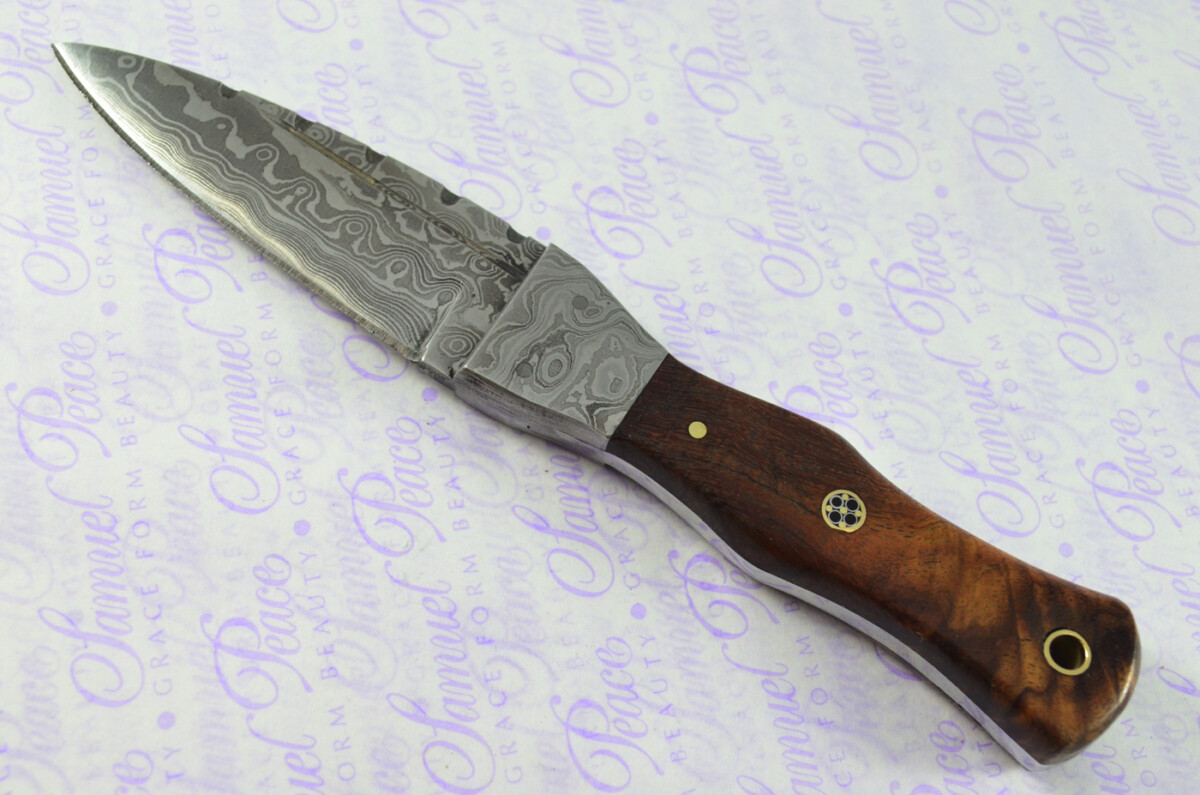New Genuine Damascus Steel Bespoke Full Tang Kiln Dried Exotic Black Rosewood Handle Sheffield Sgian Dubh with Leather Sheath Boxed - Image 9