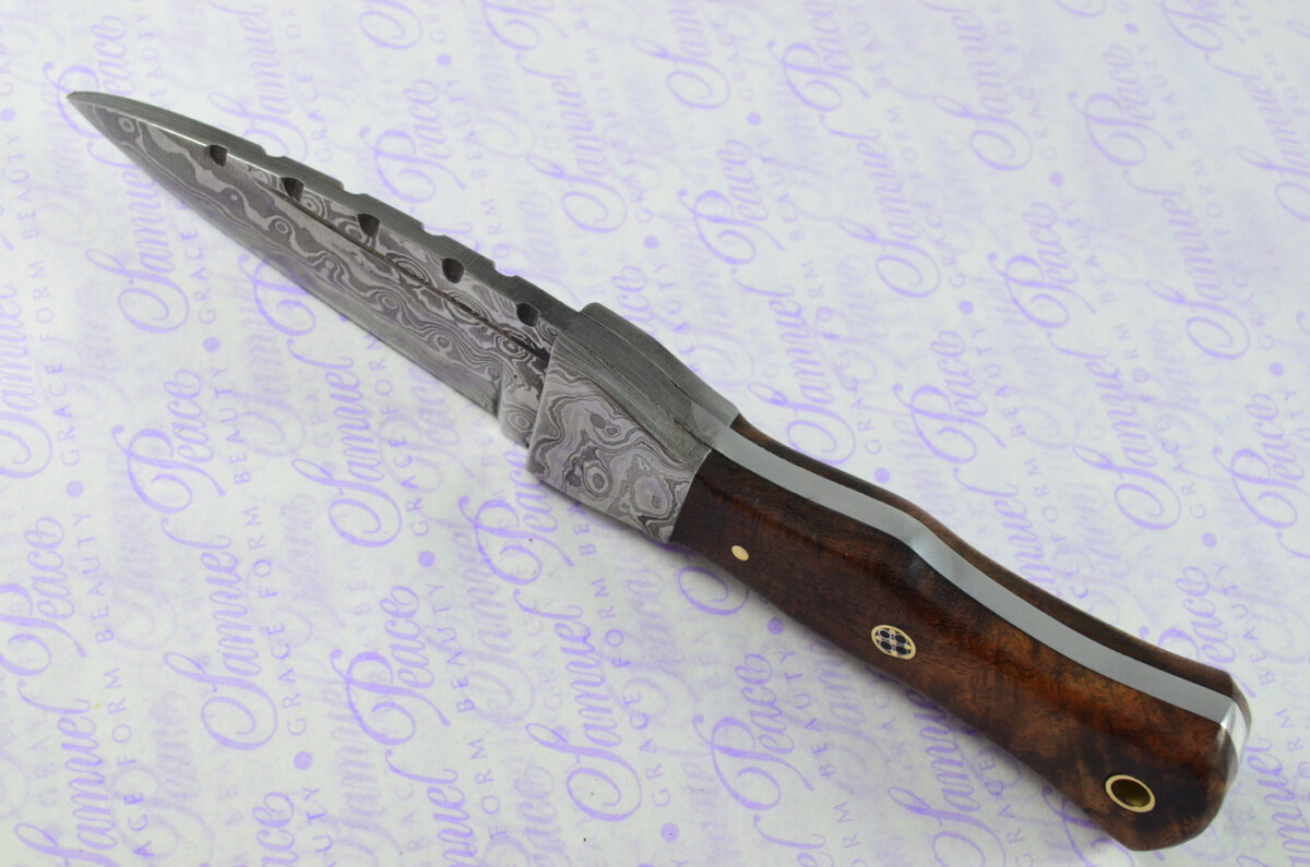 New Genuine Damascus Steel Bespoke Full Tang Kiln Dried Exotic Black Rosewood Handle Sheffield Sgian Dubh with Leather Sheath Boxed - Image 6