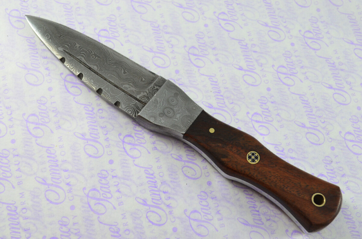 New Genuine Damascus Steel Bespoke Full Tang Kiln Dried Exotic Black Rosewood Handle Sheffield Sgian Dubh with Leather Sheath Boxed - Image 4