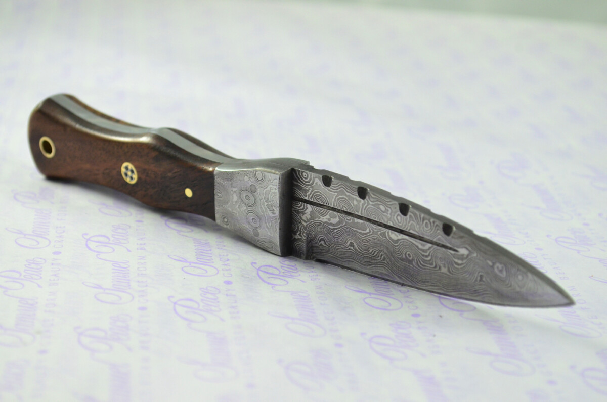 New Genuine Damascus Steel Bespoke Full Tang Red & Black Micarta Handle Sheffield Sgian Dubh with Leather Sheath Boxed - Image 10