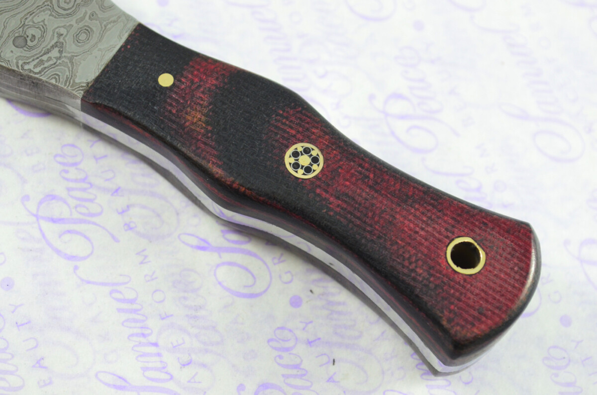 New Genuine Damascus Steel Bespoke Full Tang Red & Black Micarta Handle Sheffield Sgian Dubh with Leather Sheath Boxed - Image 5