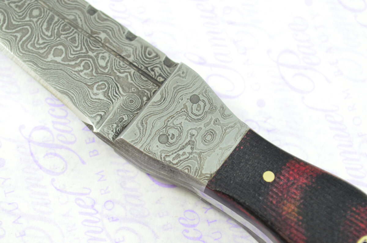 New Genuine Damascus Steel Bespoke Full Tang Red & Black Micarta Handle Sheffield Sgian Dubh with Leather Sheath Boxed - Image 6