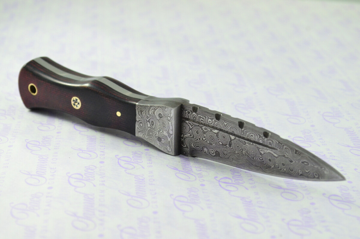 New Genuine Damascus Steel Bespoke Full Tang Water Buffalo Handle Sheffield Sgian Dubh with Leather Sheath Boxed - Image 9