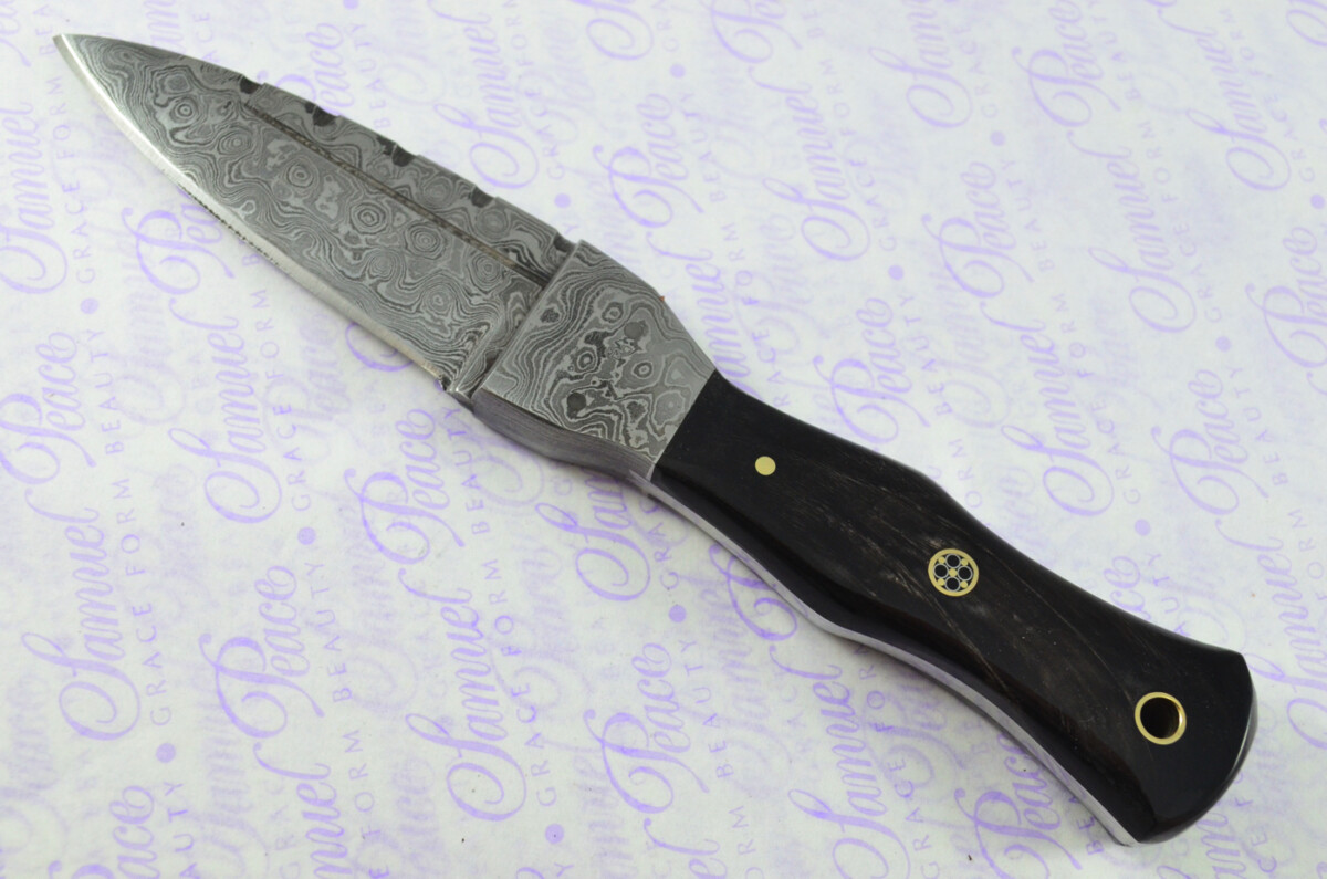 New Genuine Damascus Steel Bespoke Full Tang Water Buffalo Handle Sheffield Sgian Dubh with Leather Sheath Boxed - Image 3