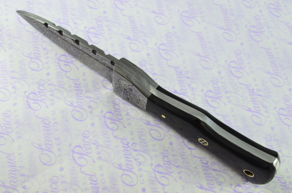 New Genuine Damascus Steel Bespoke Full Tang Water Buffalo Handle Sheffield Sgian Dubh with Leather Sheath Boxed - Image 4