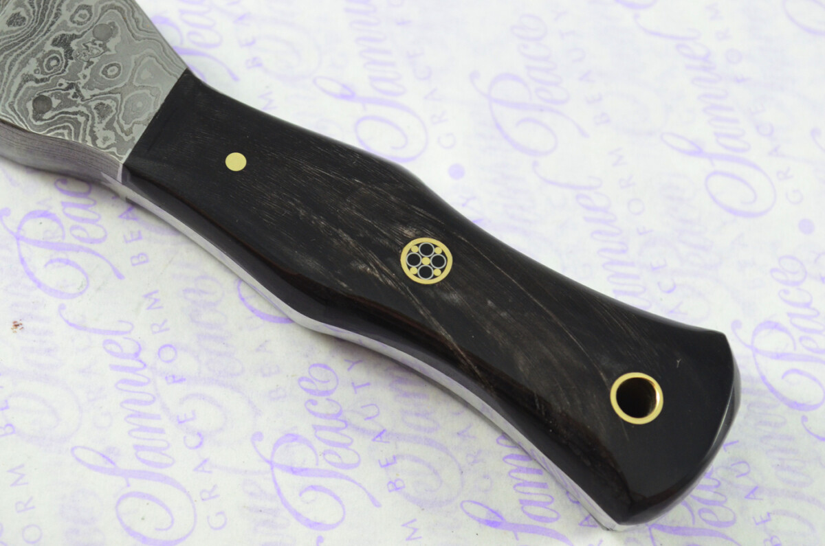 New Genuine Damascus Steel Bespoke Full Tang Water Buffalo Handle Sheffield Sgian Dubh with Leather Sheath Boxed - Image 6