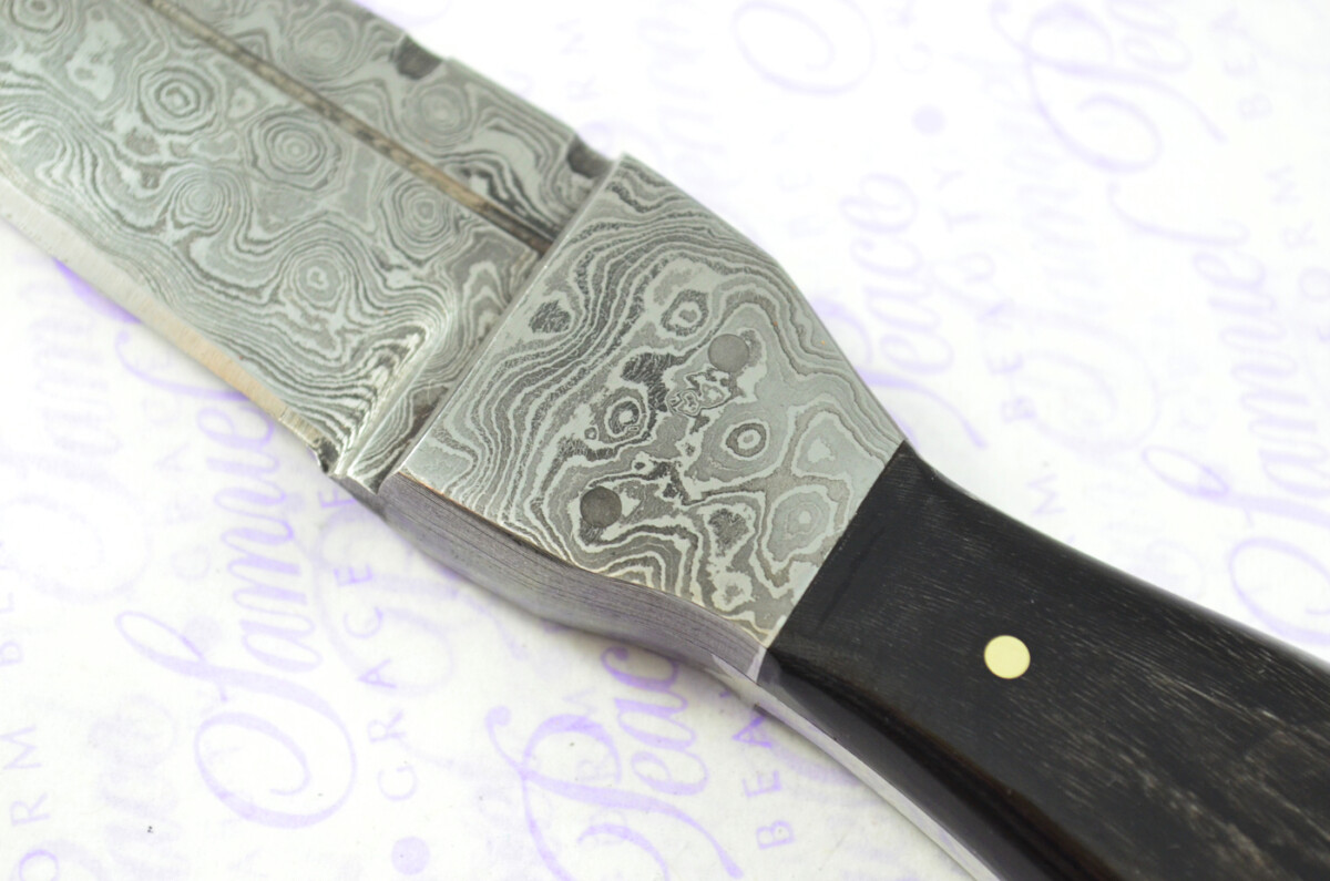 New Genuine Damascus Steel Bespoke Full Tang Water Buffalo Handle Sheffield Sgian Dubh with Leather Sheath Boxed - Image 7