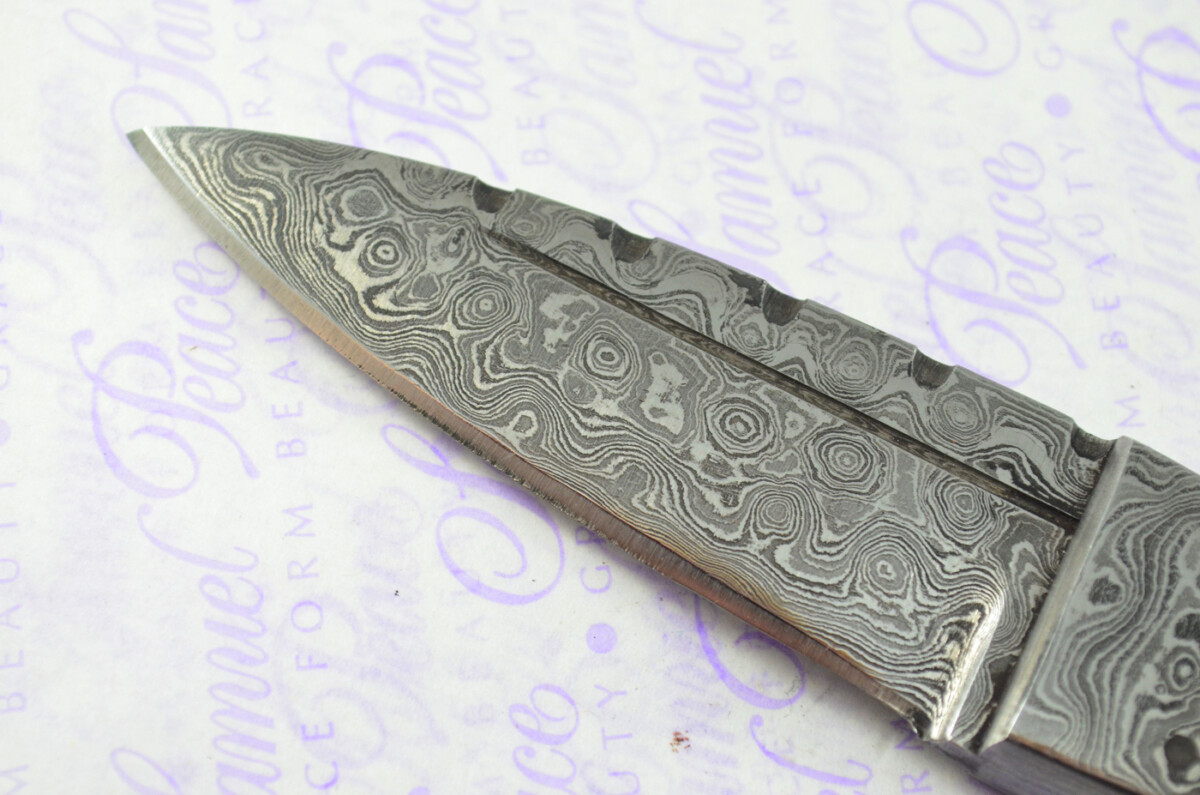 Unique New Genuine Damascus Steel Bespoke Full Tang Camel Bone Handle Sheffield Sgian Dubh with Leather Sheath Gift Boxed - Image 6