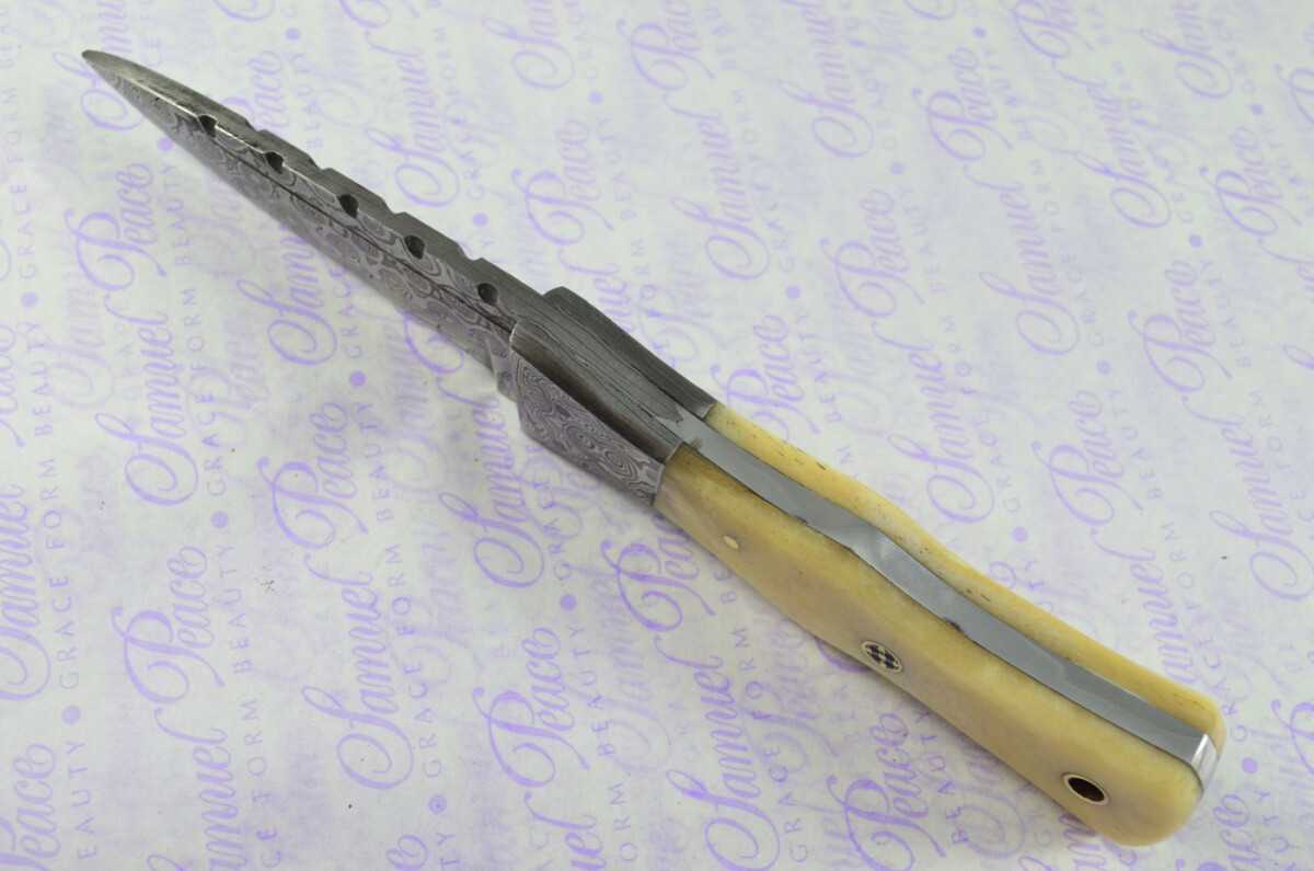 Unique New Genuine Damascus Steel Bespoke Full Tang Camel Bone Handle Sheffield Sgian Dubh with Leather Sheath Gift Boxed - Image 8