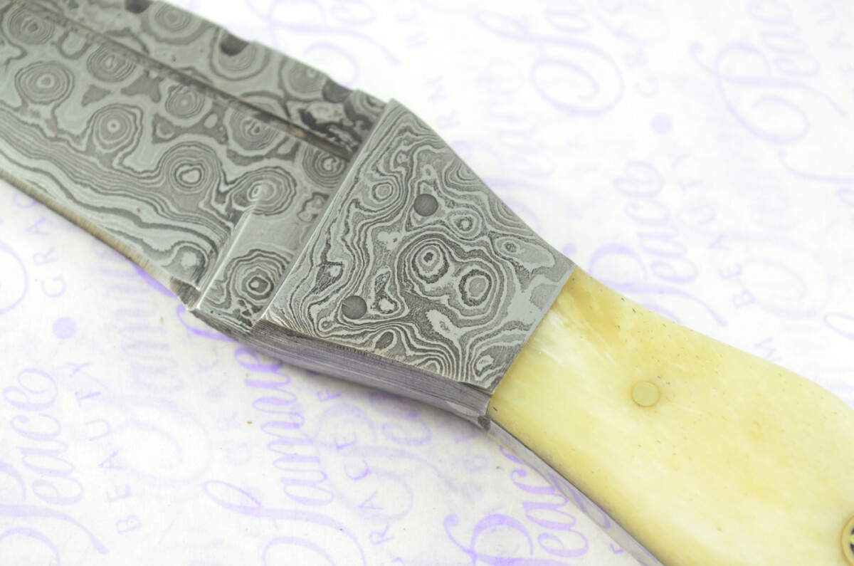 Unique New Genuine Damascus Steel Bespoke Full Tang Camel Bone Handle Sheffield Sgian Dubh with Leather Sheath Gift Boxed - Image 5