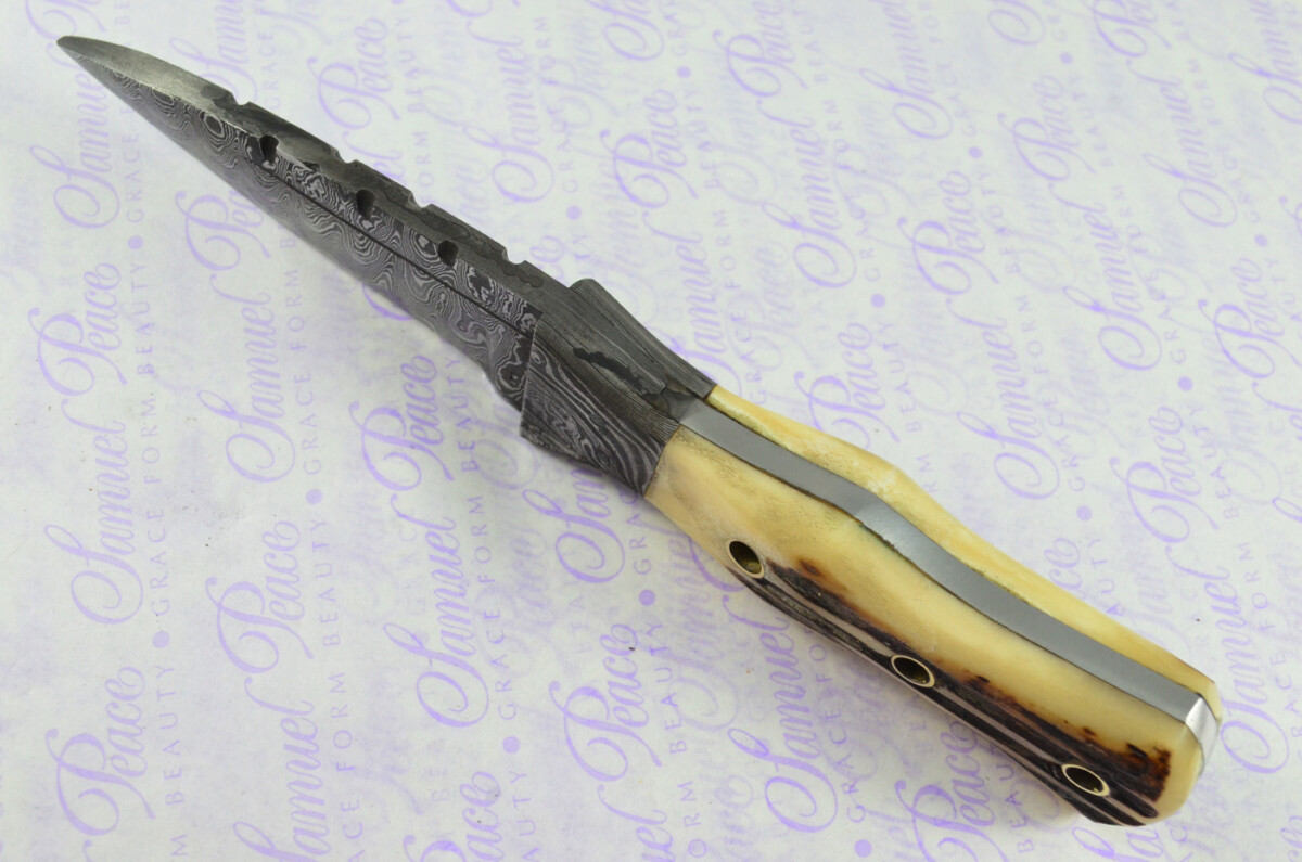 New Genuine Damascus Steel Bespoke Full Tang Stag Horn Antler Handle Sheffield Sgian Dubh with Leather Sheath Boxed - Image 4