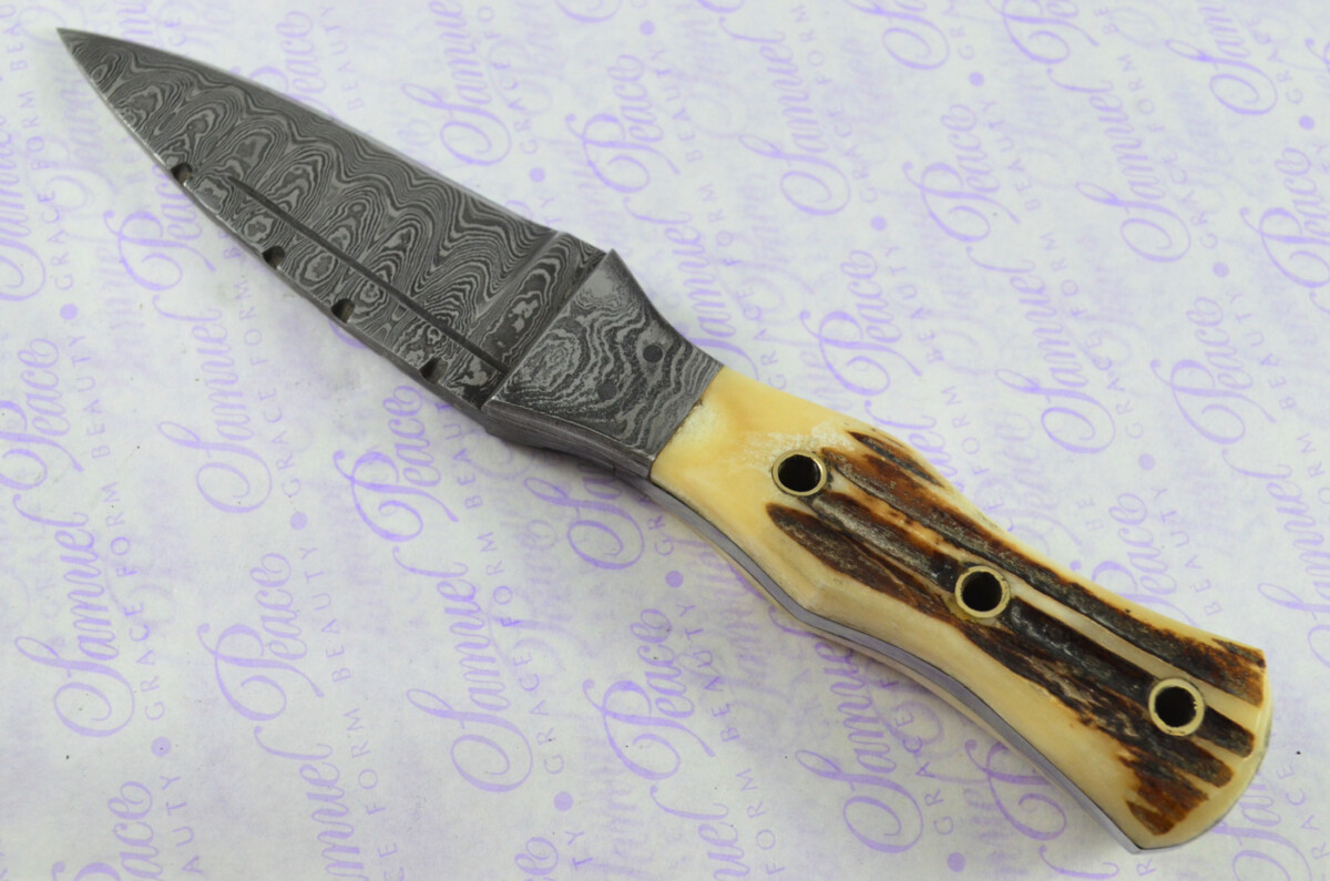 New Genuine Damascus Steel Bespoke Full Tang Stag Horn Antler Handle Sheffield Sgian Dubh with Leather Sheath Boxed - Image 7