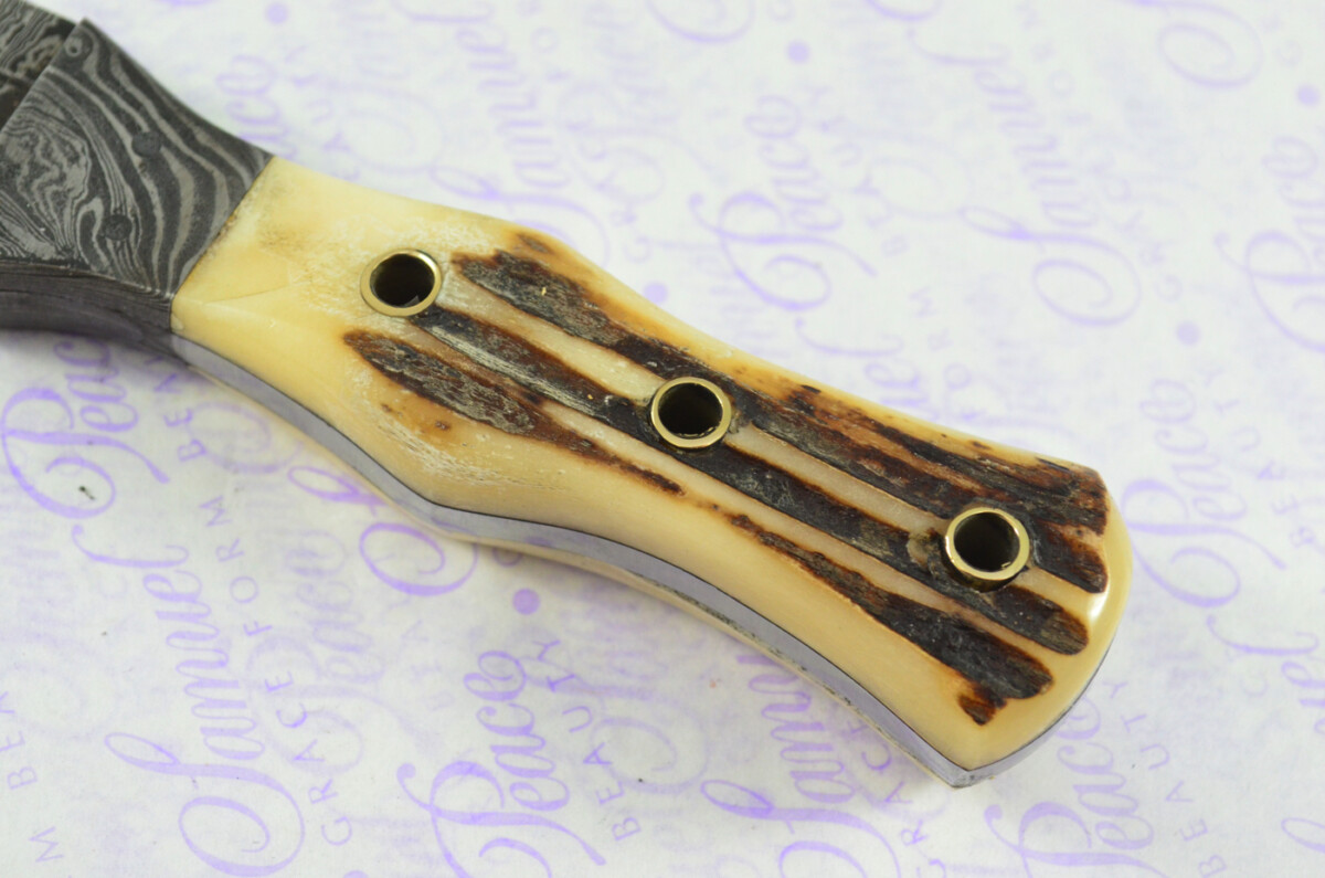 New Genuine Damascus Steel Bespoke Full Tang Stag Horn Antler Handle Sheffield Sgian Dubh with Leather Sheath Boxed - Image 6