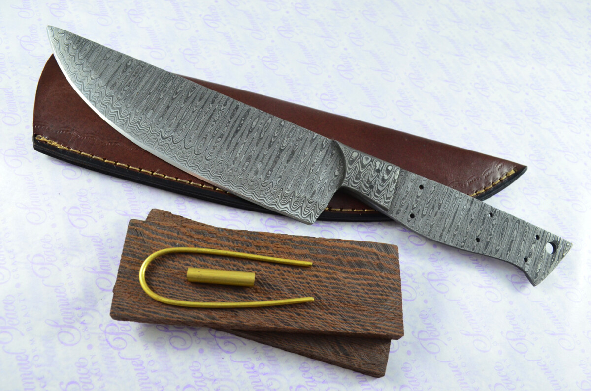 Kitchen Knife Making Kit! Fantastic Damascus Steel Chef's Knife Ironwood Scales Unbelievable Piece Pristine Leather Sheath