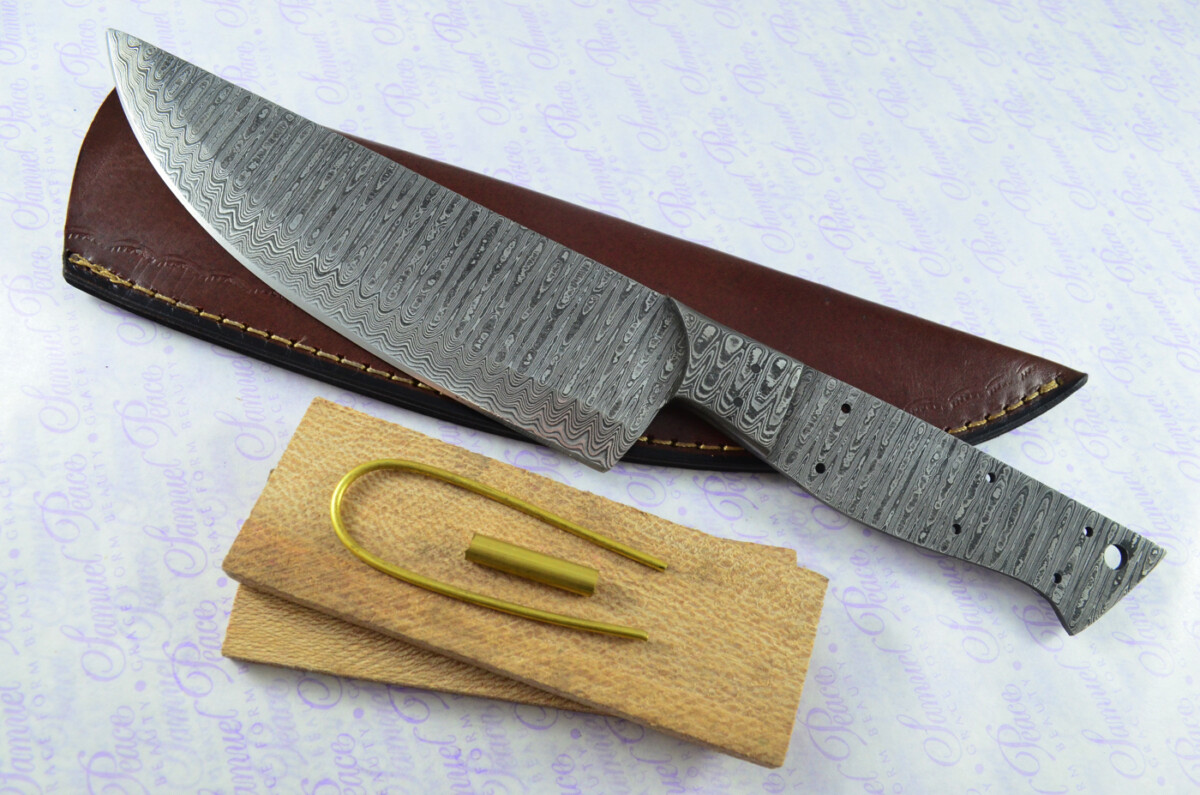 Kitchen Knife Making Kit! Fantastic Damascus Steel Chef's Knife Osage Orange Wood Scales Unbelievable Piece Pristine Leather Sheath
