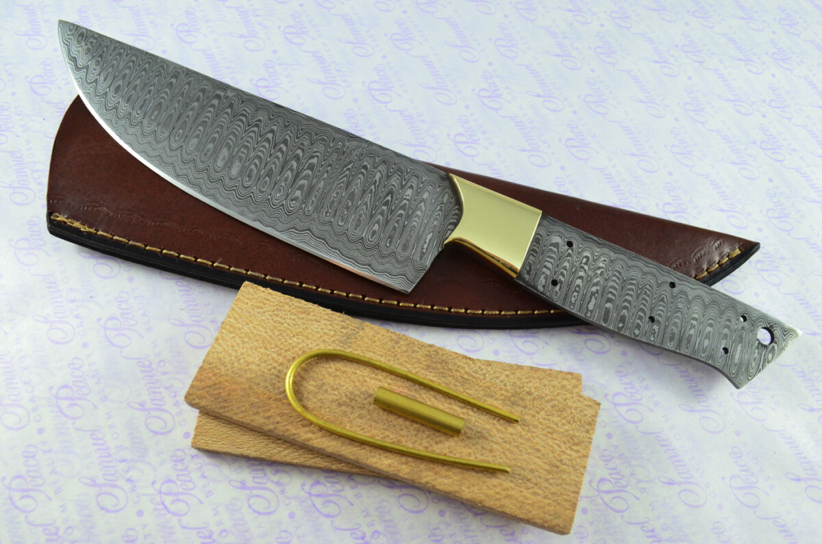 Kitchen Knife Making Kit! Fantastic Damascus Steel Chef's Knife Osage Orange Wood Scales Unbelievable Piece Pristine Leather Sheath