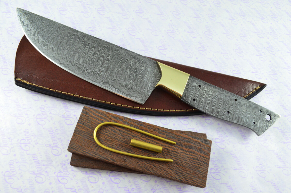 Kitchen Knife Making Kit! Fantastic Damascus Steel Chef's Knife Ironwood Scales Unbelievable Piece Pristine Leather Sheath