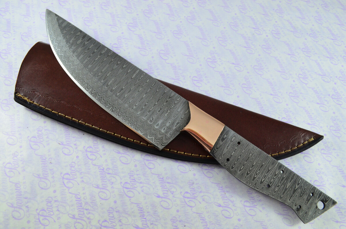 Kitchen Knife Making Kit! Fantastic Damascus Steel Chef's Knife Ironwood Scales Unbelievable Piece Pristine Leather Sheath - Image 2