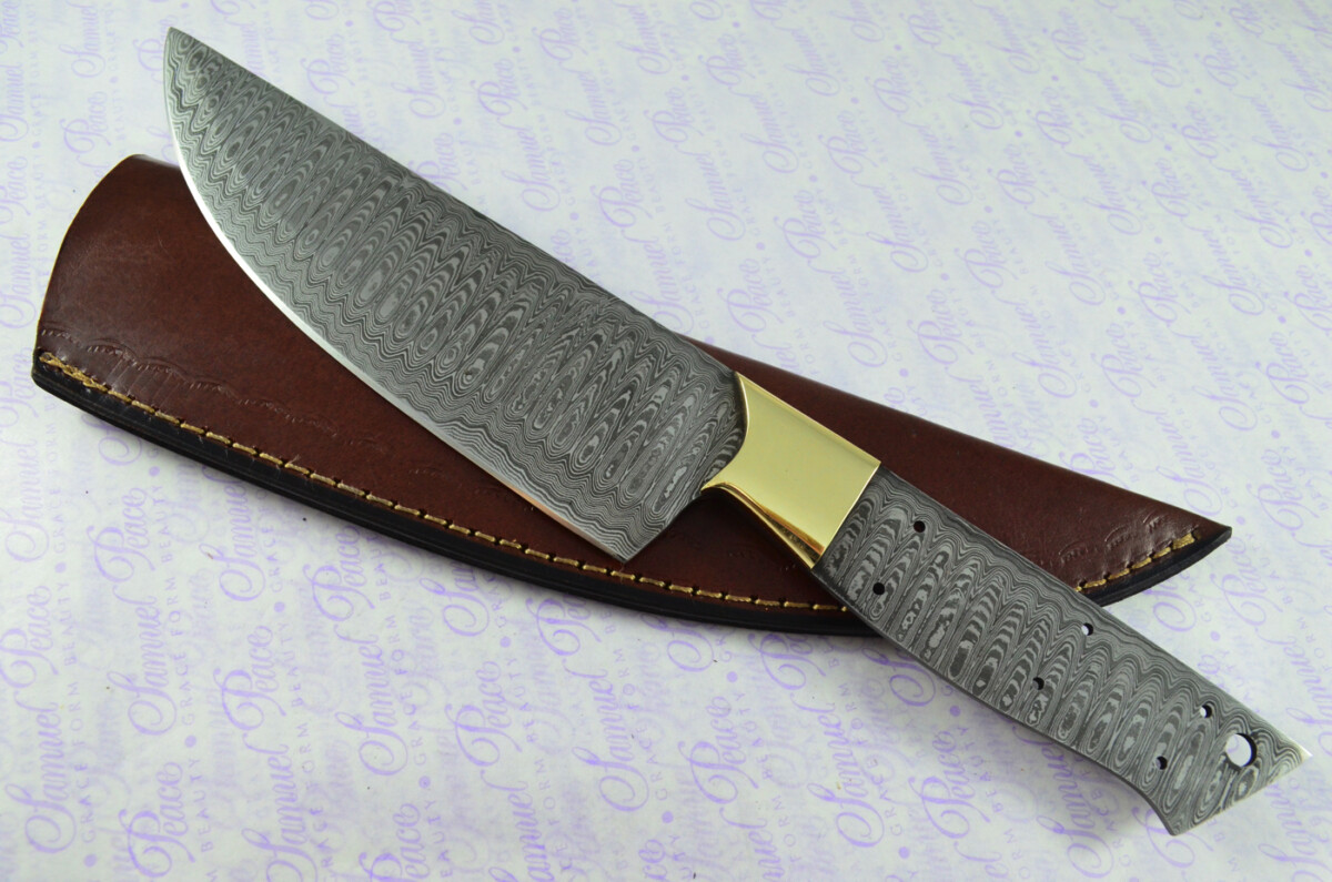Kitchen Knife Making Kit! Fantastic Damascus Steel Chef's Knife Osage Orange Wood Scales Unbelievable Piece Pristine Leather Sheath - Image 2