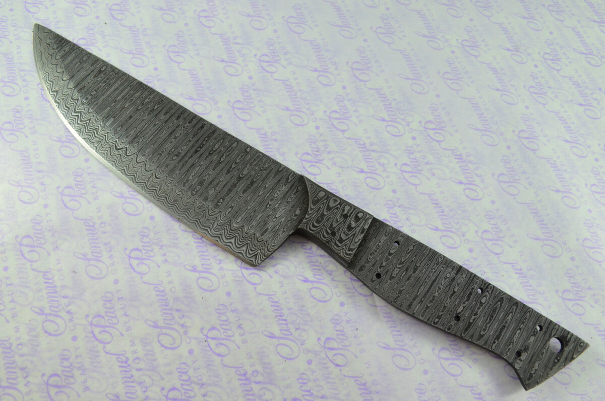 Kitchen Knife Making Kit! Fantastic Damascus Steel Chef's Knife Olive Wood Scales Unbelievable Piece Pristine Leather Sheath - Image 3
