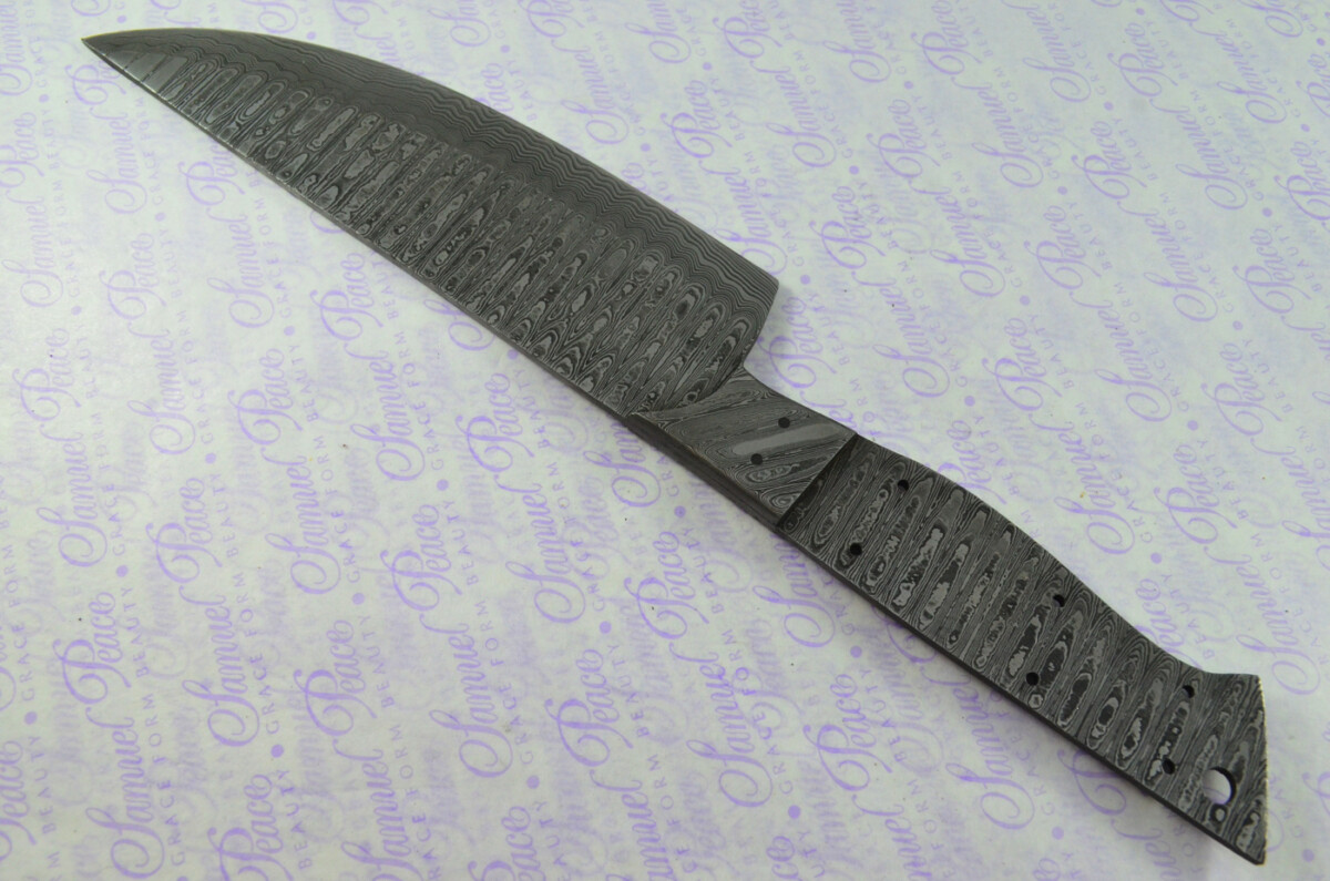 Kitchen Knife Making Kit! Fantastic Damascus Steel Chef's Knife Olive Wood Scales Unbelievable Piece Pristine Leather Sheath - Image 4