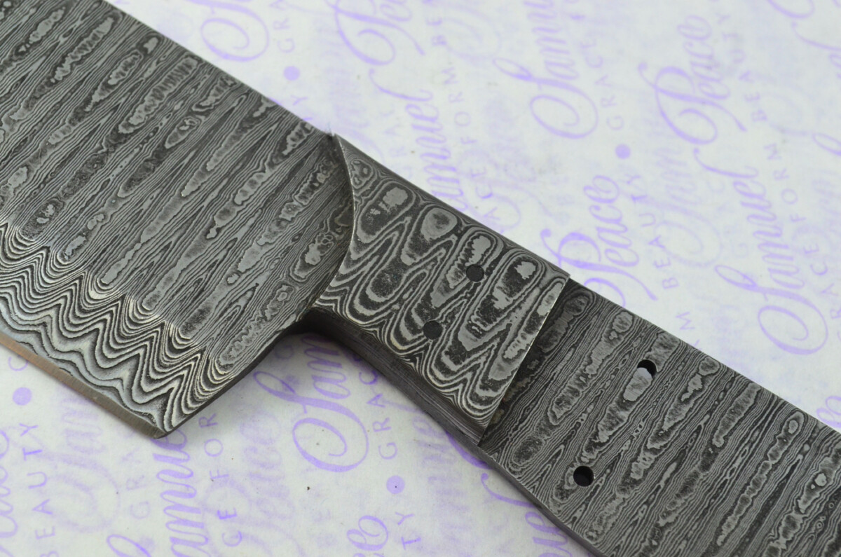 Kitchen Knife Making Kit! Fantastic Damascus Steel Chef's Knife Olive Wood Scales Unbelievable Piece Pristine Leather Sheath - Image 7