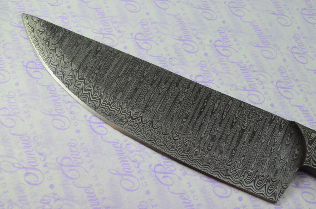 Kitchen Knife Making Kit! Fantastic Damascus Steel Chef's Knife Ironwood Scales Unbelievable Piece Pristine Leather Sheath - Image 7