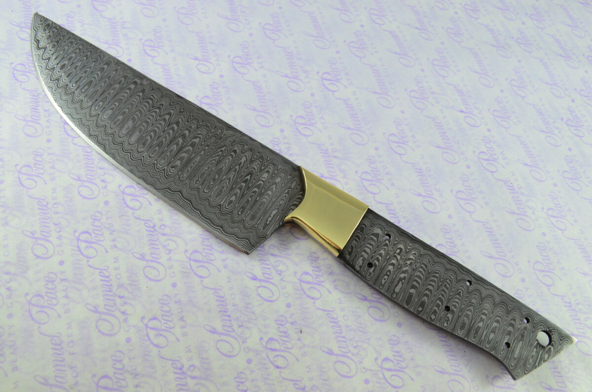 Kitchen Knife Making Kit! Fantastic Damascus Steel Chef's Knife Olive Wood Scales Unbelievable Piece Pristine Leather Sheath - Image 3