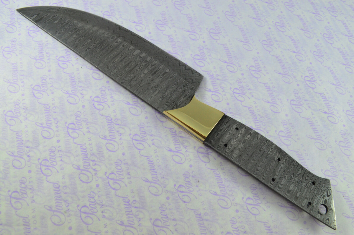 Kitchen Knife Making Kit! Fantastic Damascus Steel Chef's Knife Olive Wood Scales Unbelievable Piece Pristine Leather Sheath - Image 4
