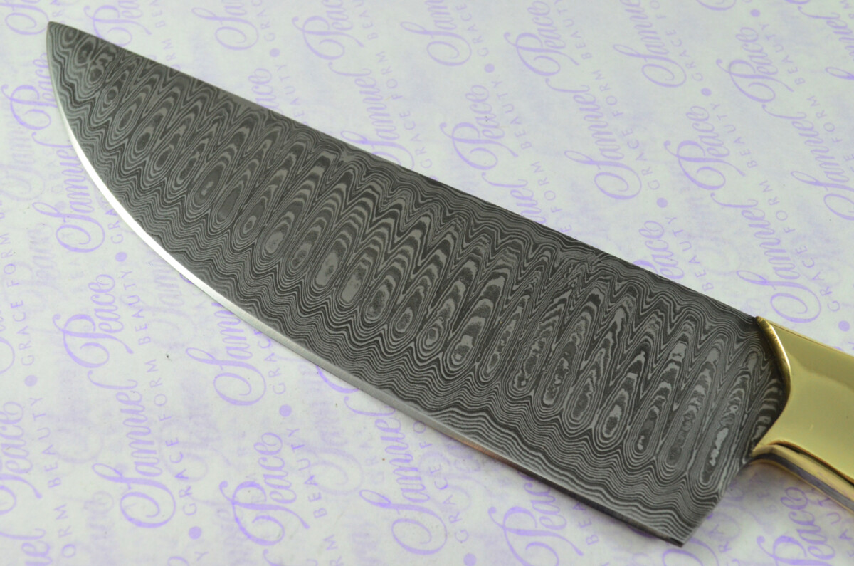 Kitchen Knife Making Kit! Fantastic Damascus Steel Chef's Knife Olive Wood Scales Unbelievable Piece Pristine Leather Sheath - Image 7