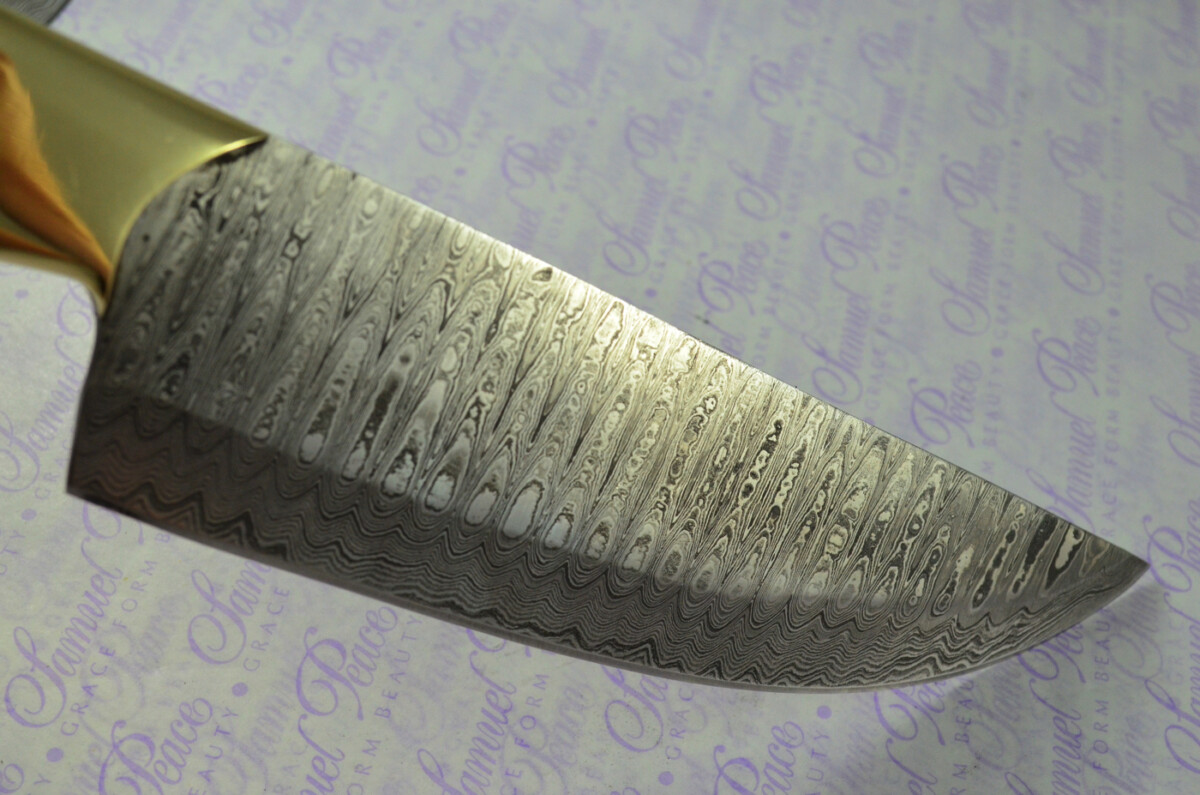 Kitchen Knife Making Kit! Fantastic Damascus Steel Chef's Knife Olive Wood Scales Unbelievable Piece Pristine Leather Sheath - Image 8
