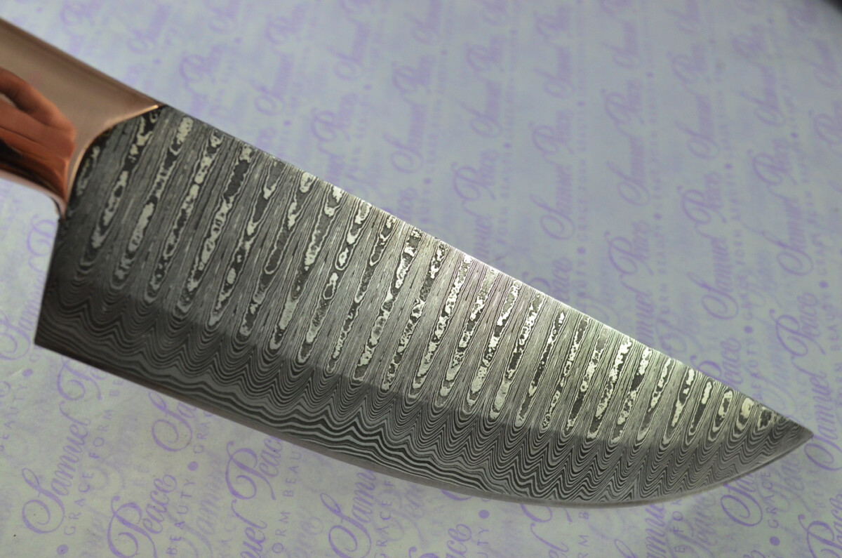 Kitchen Knife Making Kit! Fantastic Damascus Steel Chef's Knife Ironwood Scales Unbelievable Piece Pristine Leather Sheath - Image 9