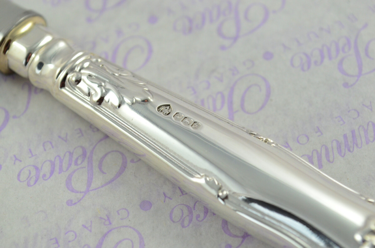 A. Haviland-Nye Cased Sheffield Sterling Silver Handled Letter Opener Kings Husk Pattern 1972 - Image 6